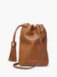 Aspinal of London Hudson Small Grain Milled Pebble Leather Drawstring Crossbody Bag, Tan