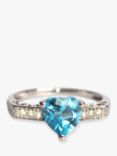 L & T Heirlooms Pre-Loved 9ct White Gold Diamond and Blue Topaz Heart Ring