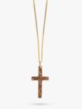 L & T Heirlooms Pre-Loved 9ct Yellow Gold Patterned Cross Pendant Necklace, Dated Circa 1993