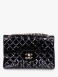 Pre-loved CHANEL 2009-2010 Jumbo Diamond-Quilted Patent Classic Double Flap Shoulder Bag, Black