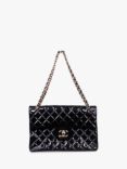 Pre-loved CHANEL 2009-2010 Jumbo Diamond-Quilted Patent Classic Double Flap Shoulder Bag, Black