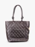 Pre-loved CHANEL Cambon Ligne Diamond-Quilted Leather Tote Bag, Brown