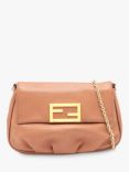 Pre-loved Fendi 2002 Leather Branded Chain Flap Shoulder Bag, Brown