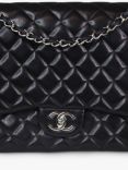 Pre-loved CHANEL 2010-2011 Maxi Diamond-Quilted Lambskin Classic Double Flap Shoulder Bag, Black