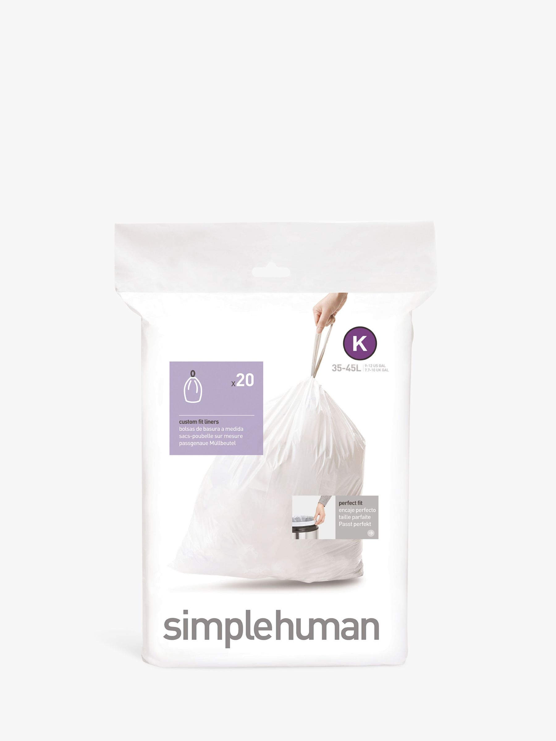 simplehuman Bin Liners, Size K, Pack of 20 at John Lewis & Partners
