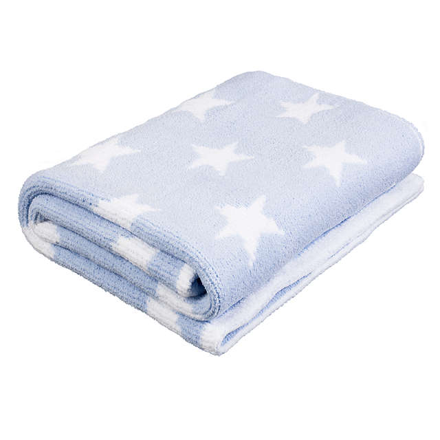 John Lewis Knitted Star Pram Baby Blanket, Blue at John Lewis