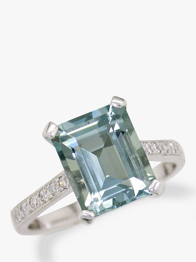 E.W Adams 18ct White Gold Diamond Shoulder Cocktail Ring, Aquamarine