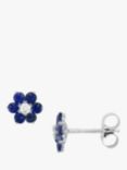 E.W Adams 18ct White Gold Diamond and Blue Sapphire Flower Stud Earrings
