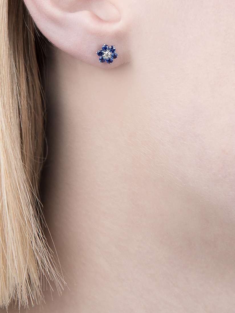 Buy E.W Adams 18ct White Gold Diamond and Blue Sapphire Flower Stud Earrings Online at johnlewis.com