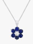 E.W Adams 18ct White Gold Diamond and Blue Sapphire Flower Pendant Necklace