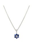 E.W Adams 18ct White Gold Diamond and Blue Sapphire Flower Pendant Necklace