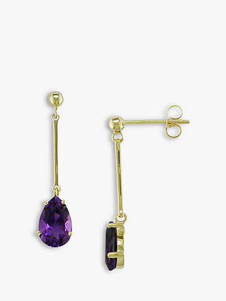 E.W Adams 9ct Gold and Amethyst Teardrop Earrings, Gold/Purple