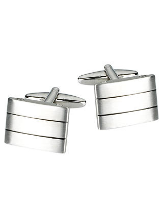 John Lewis & Partners Triple Striped Brushed Steel Cufflinks, Silver