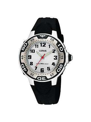Lorus RG237GX9 Children's Lumibrite Hands Rubber Strap Watch, Black/White