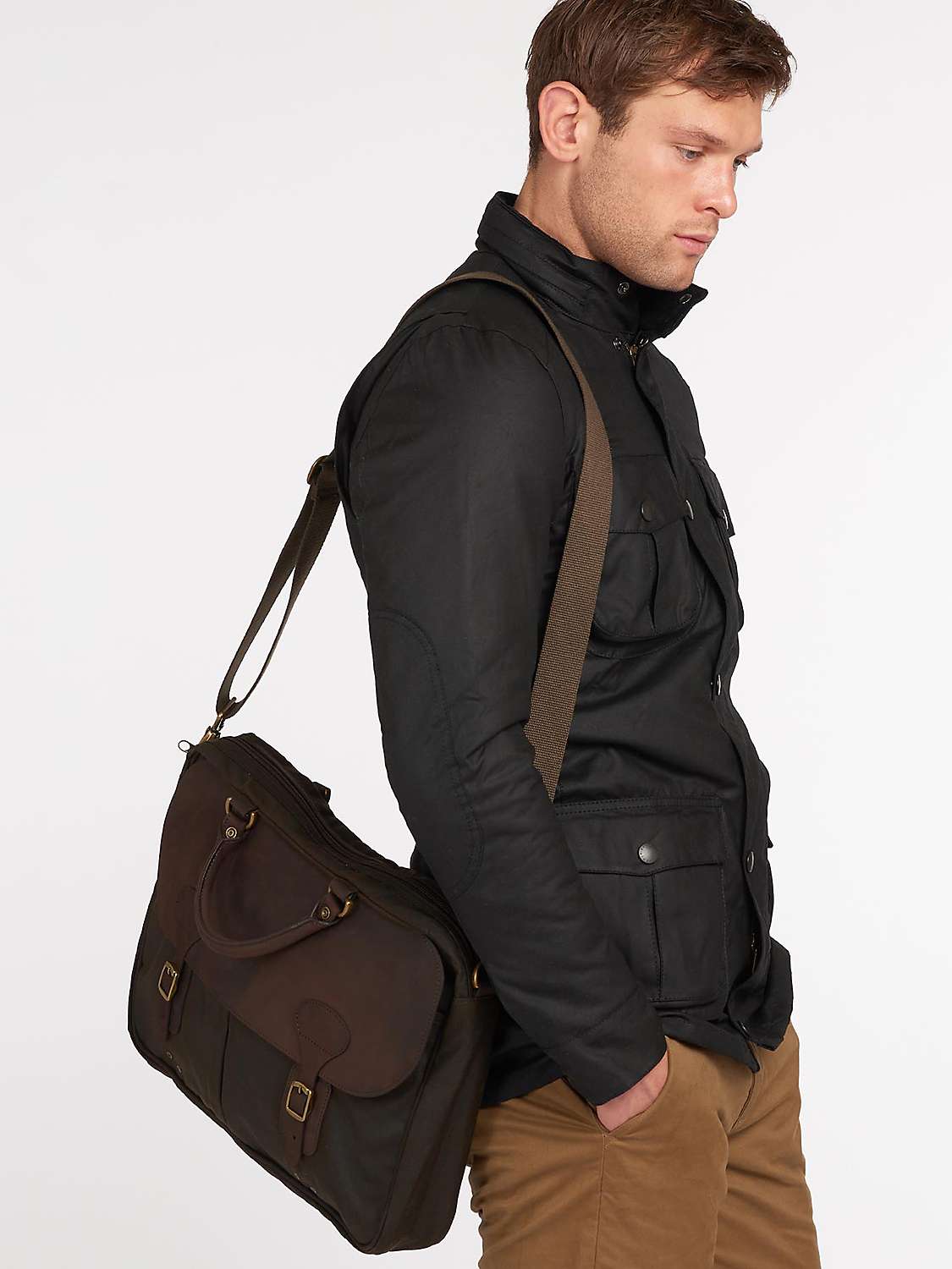 Buy Barbour Wax Cotton and Leather Trim Satchel, Olive Online at johnlewis.com