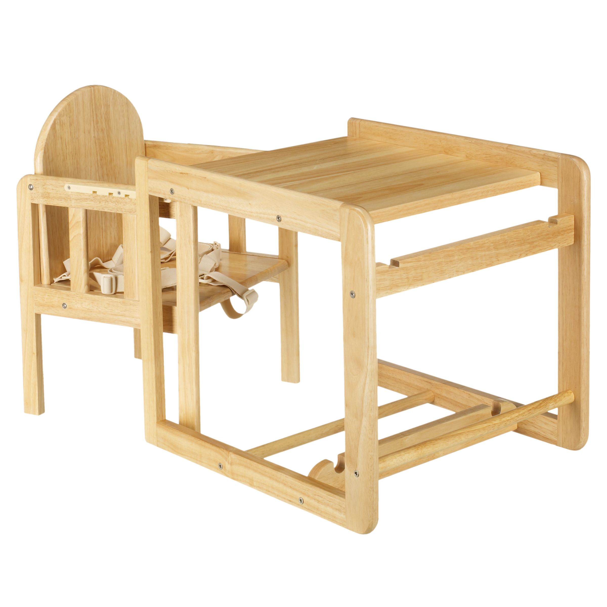 wooden high chair turns into table