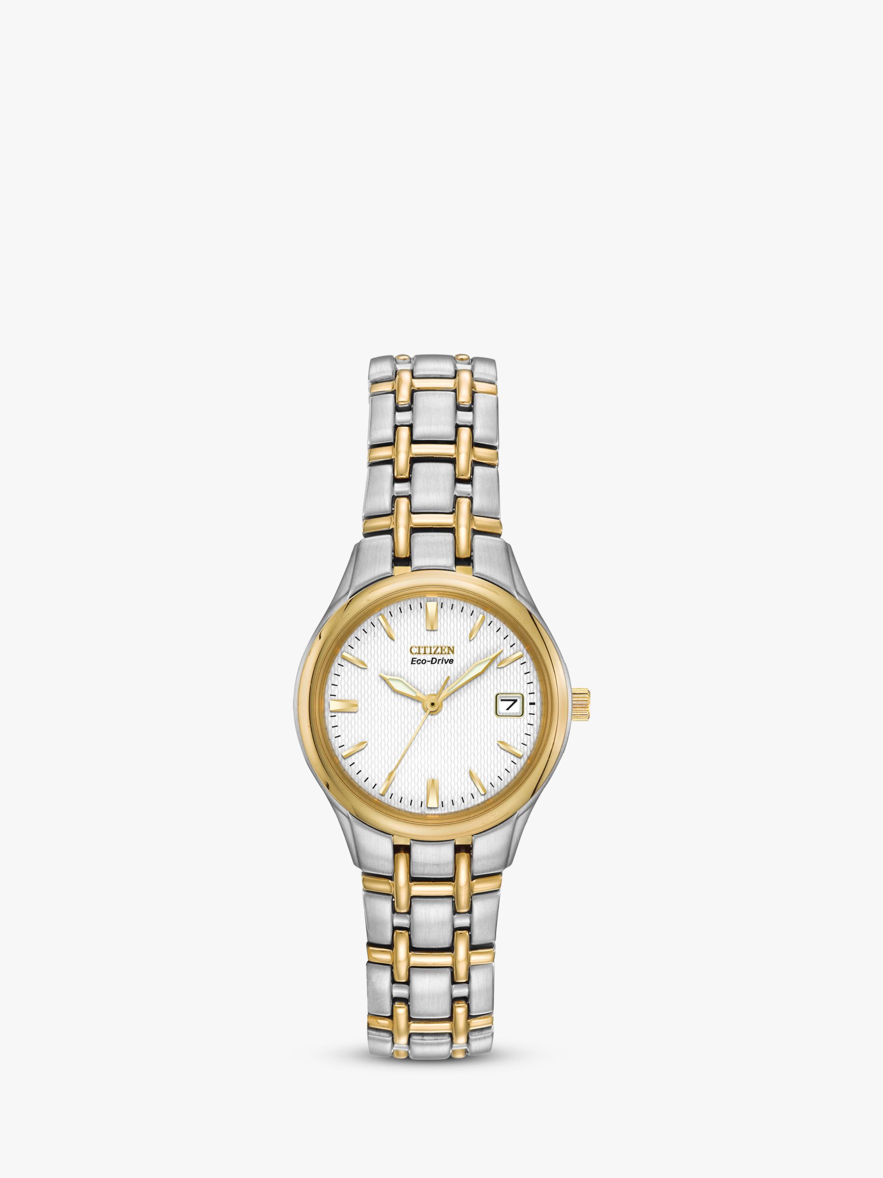 Citizen EW1264-50A Women's Eco-Drive Two Tone Bracelet Strap Watch,  Gold/Silver at John Lewis & Partners