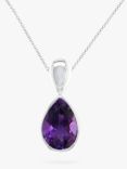 E.W Adams 9ct White Gold Teardrop Pendant Necklace, Amethyst