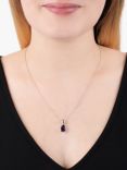 E.W Adams 9ct White Gold Teardrop Pendant Necklace, Amethyst