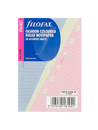 Filofax Pocket Inserts, Coloured Ruled Paper