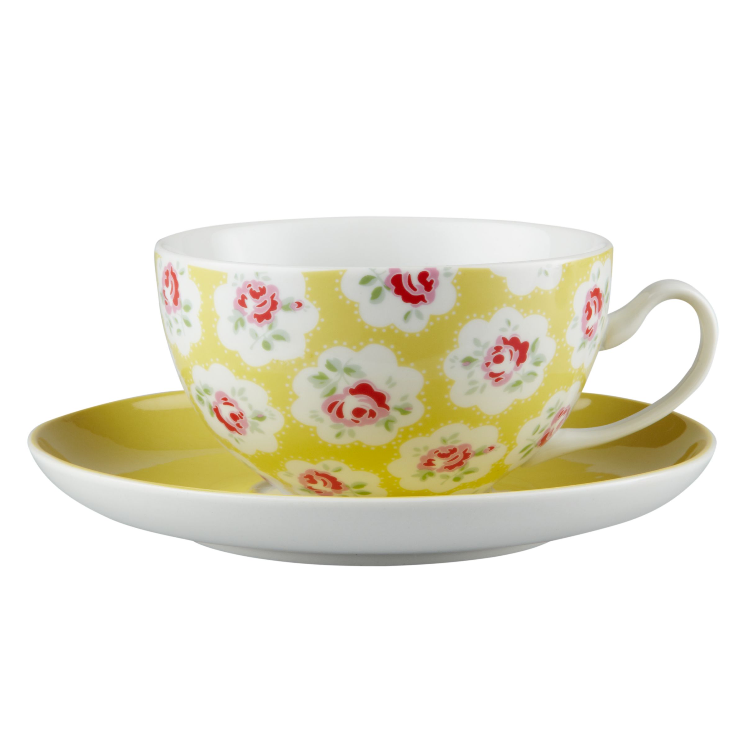 Cath Kidston Cups and Saucers, Provence Rose, Set of 4, 0.2L, Multi