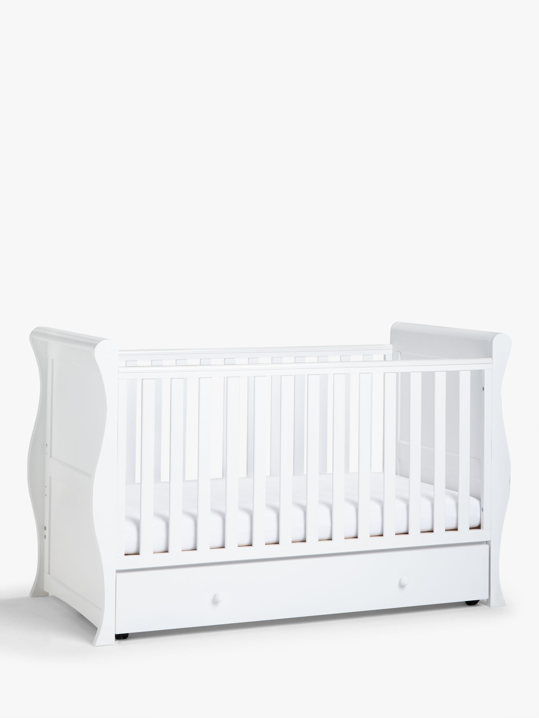 white sleigh cot bed with drawer