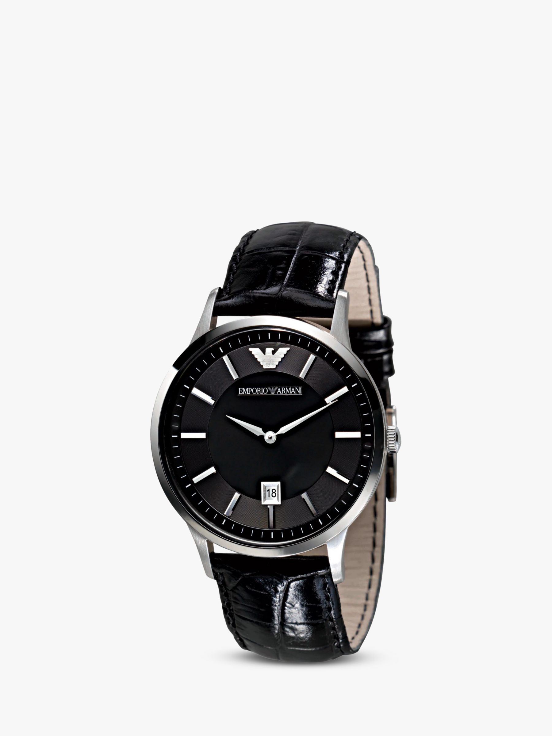 Emporio Armani AR11186 Men's Date Leather Strap Watch, Black