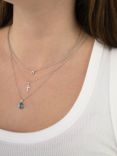 E.W Adams 9ct White Gold Chain and Pear Shaped Topaz Pendant Necklace, Blue