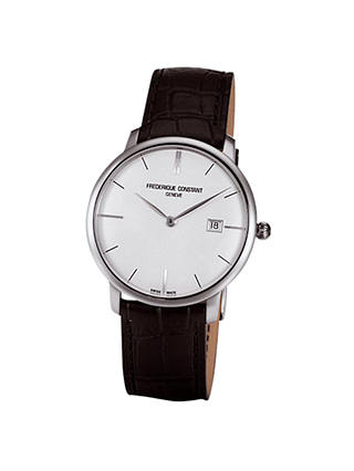 Frederique Constant FC-306S4S6 Men's Slim Line Leather Strap Watch, Black/White