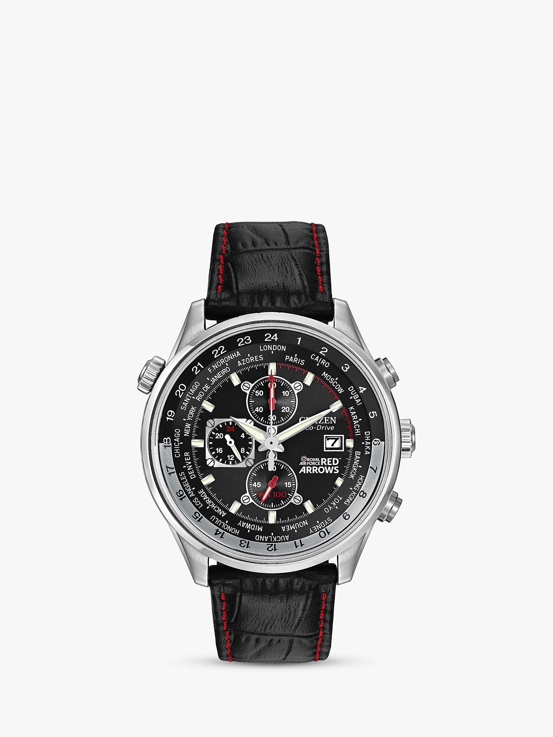 Citizen CA0080-03E Men's Red Arrows Eco-Drive Chronograph Leather Strap  Watch, Black at John Lewis & Partners