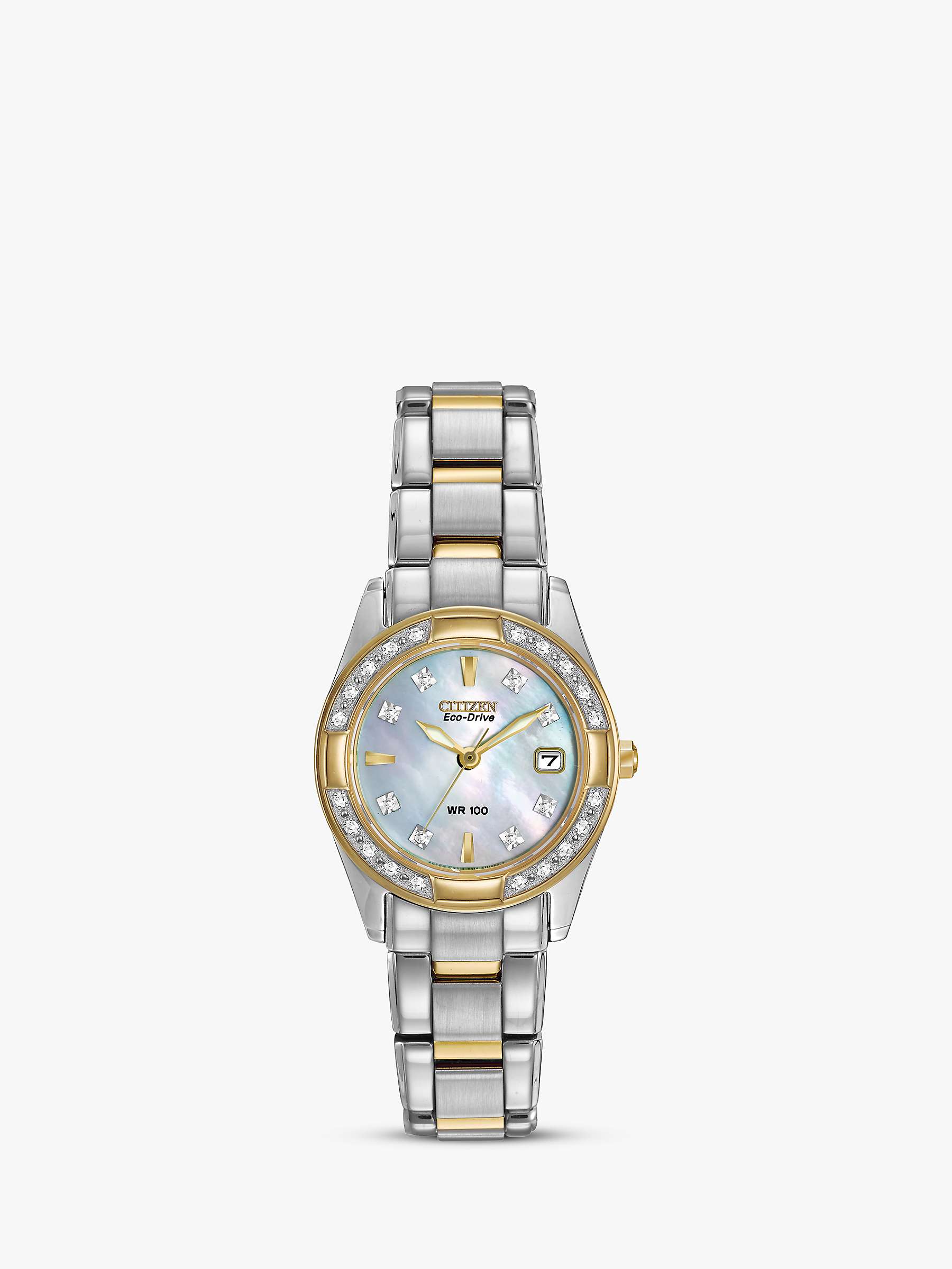 Buy Citizen EW1824-57D Women's Eco-Drive Regent Two Tone Diamond Bracelet Strap Watch, Silver/Gold Online at johnlewis.com