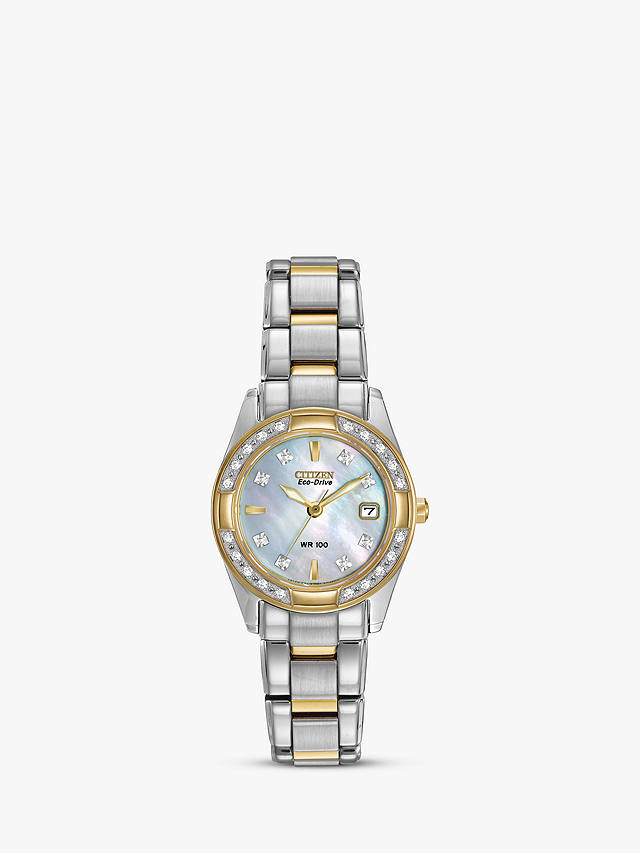 Citizen EW1824-57D Women's Eco-Drive Regent Two Tone Diamond Bracelet Strap Watch, Silver/Gold
