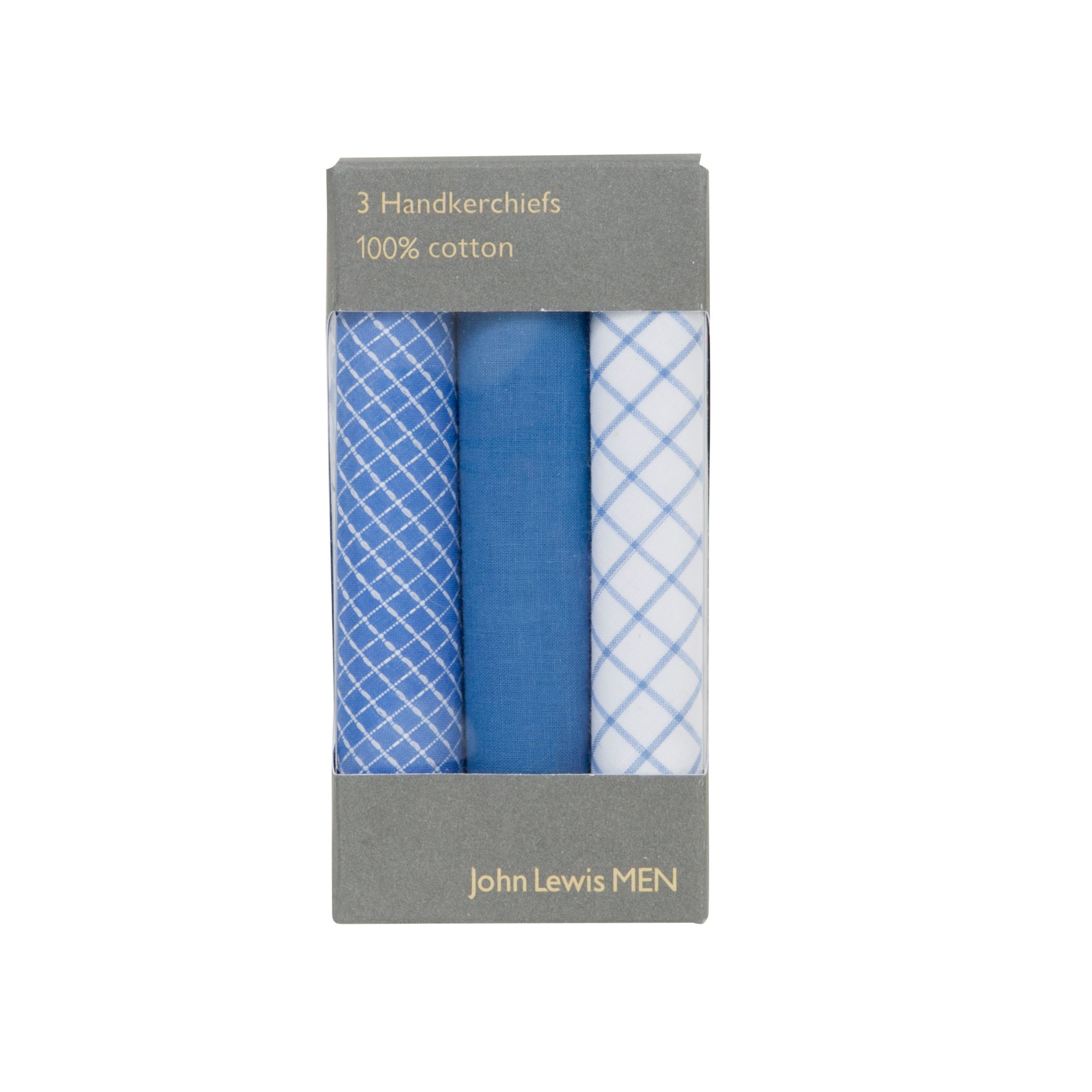 John Lewis Designer Handkerchiefs, Pack of 3, Blue at John Lewis & Partners