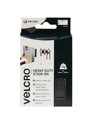 VELCRO® Brand Heavy Duty Stick On Strips, Black, 50 x 100mm