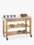 Eddingtons Lambourn 3 Drawer Beech Wood Butchers Trolley with Stainless Steel Top