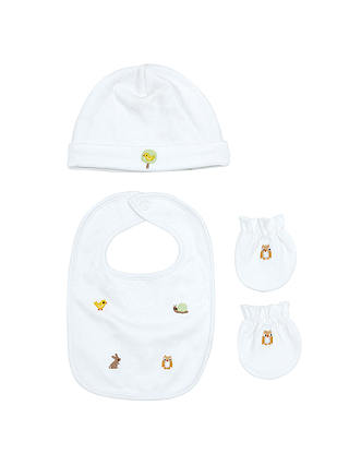 John Lewis Baby Embroidered Animal Accessories Set, White