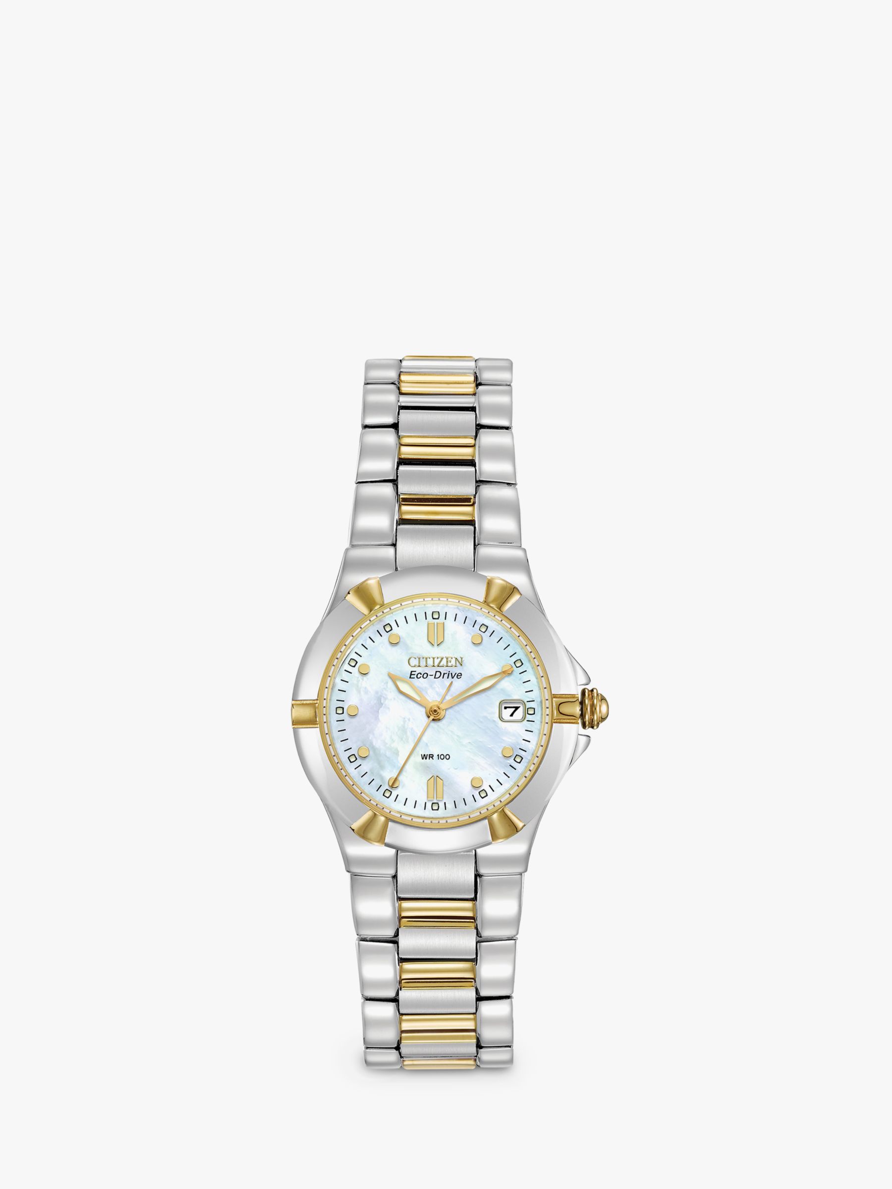 Citizen EW1534-57D Women's Eco-Drive Mother of Pearl Two Tone Bracelet  Strap Watch, Silver/Gold at John Lewis & Partners
