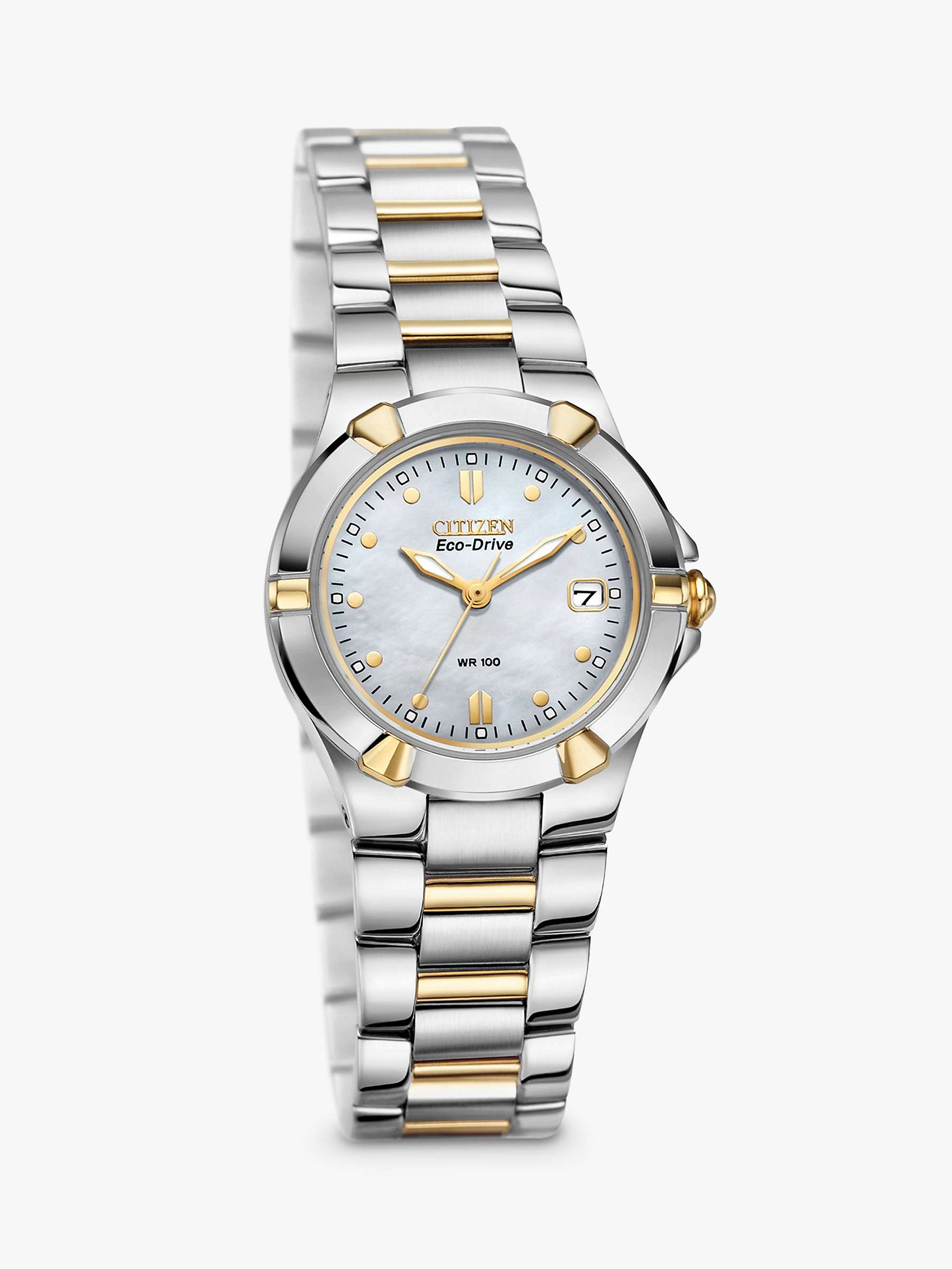 Buy Citizen EW1534-57D Women's Eco-Drive Mother of Pearl Two Tone Bracelet Strap Watch, Silver/Gold Online at johnlewis.com
