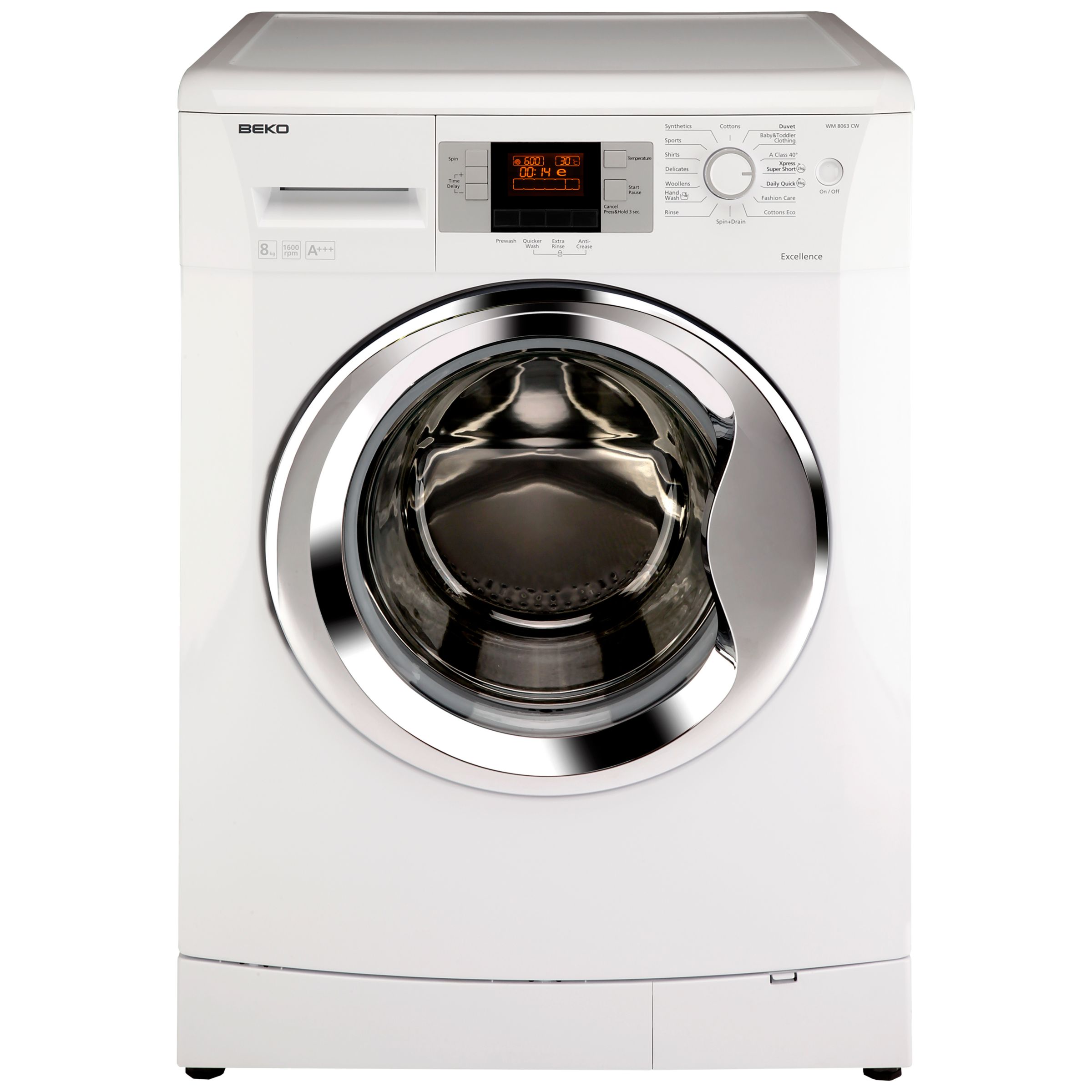 Beko WM8063CW Washing Machine, 8kg load, A+++ Energy Rating, 1600rpm Spin, White at John Lewis ...