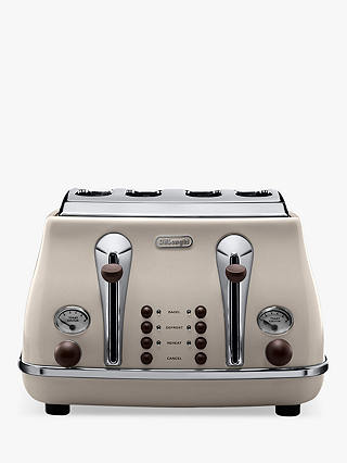 De'Longhi CTOV4003BG Vintage Icona Toaster, 4-Slice, Cream