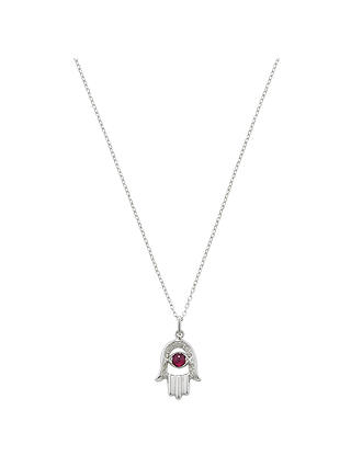 London Road 9ct White Gold Diamond and Ruby Hand Of Fatima Pendant Necklace