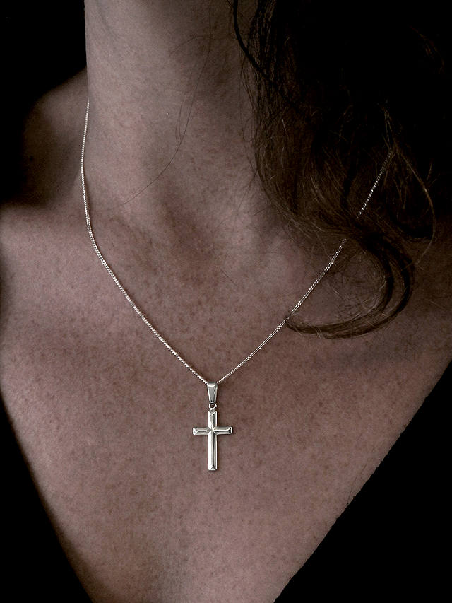 Nina B Silver Polished Cross Pendant Necklace, Silver