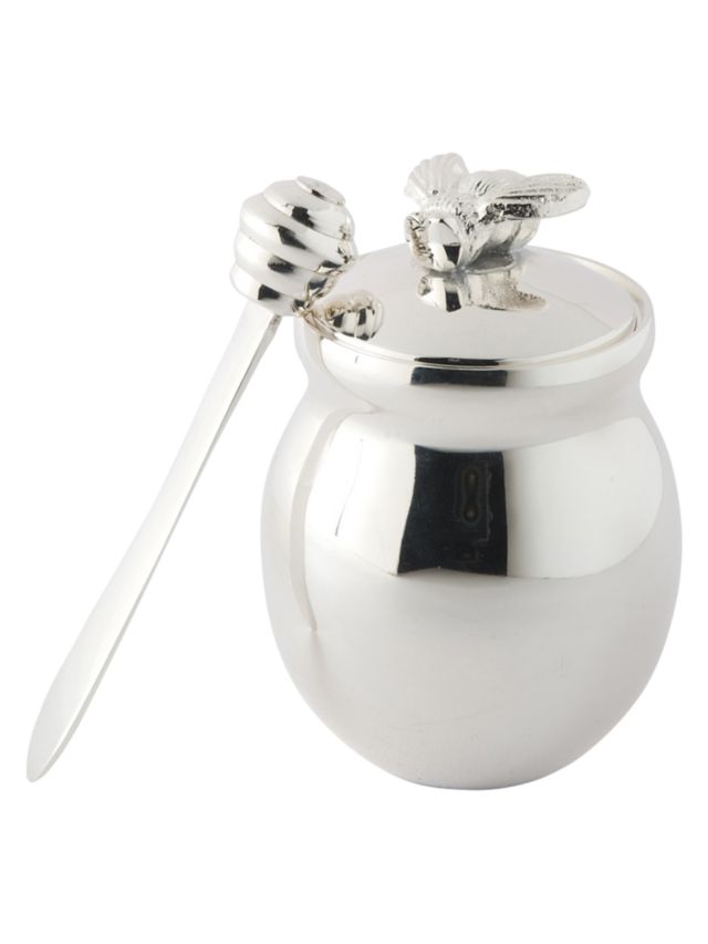 Glass Honey Jar Silver Plated Spoon Set