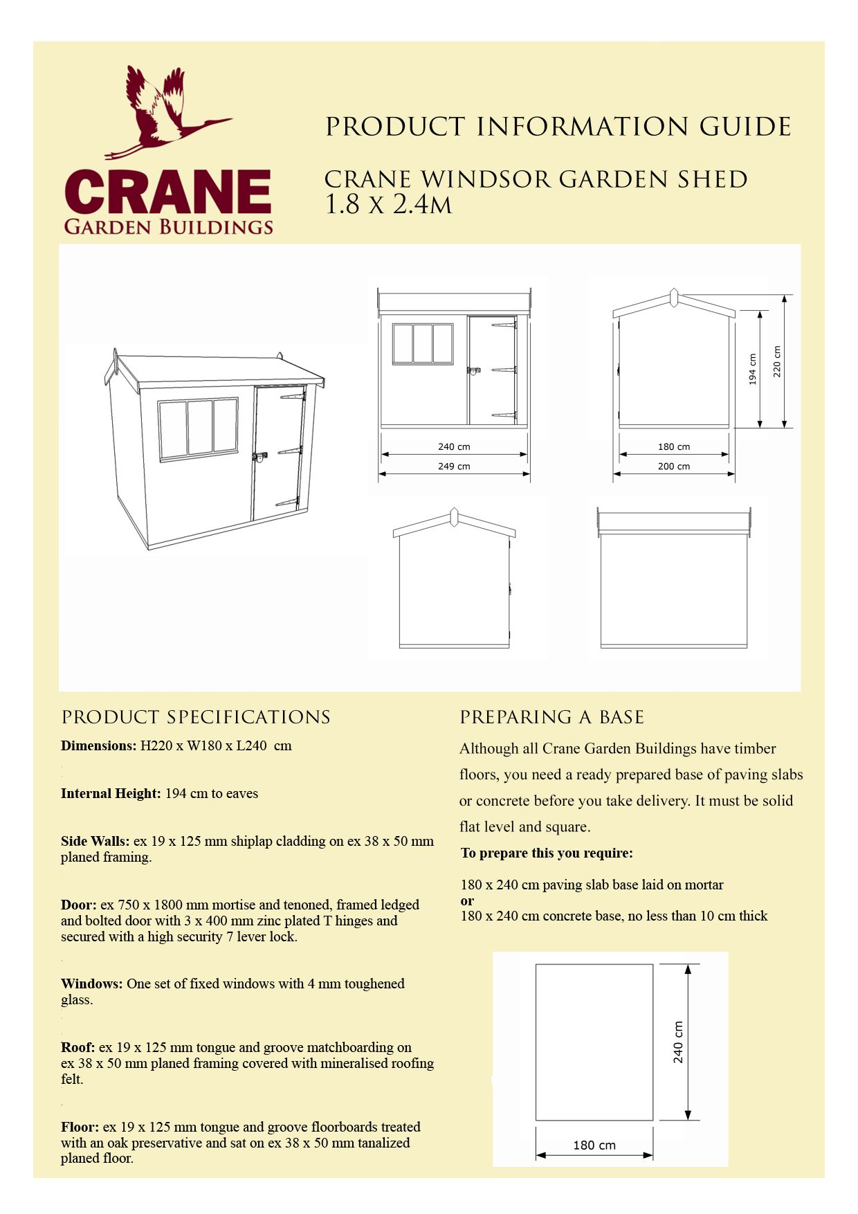 Buy Crane 1.8 x 2.4m Windsor Garden Shed, FSC-certified 