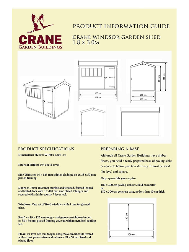 Crane Garden Buildings 1.8 x 3m Windsor Garden Shed, FSC-certified (Scandinavian Redwood), Sage