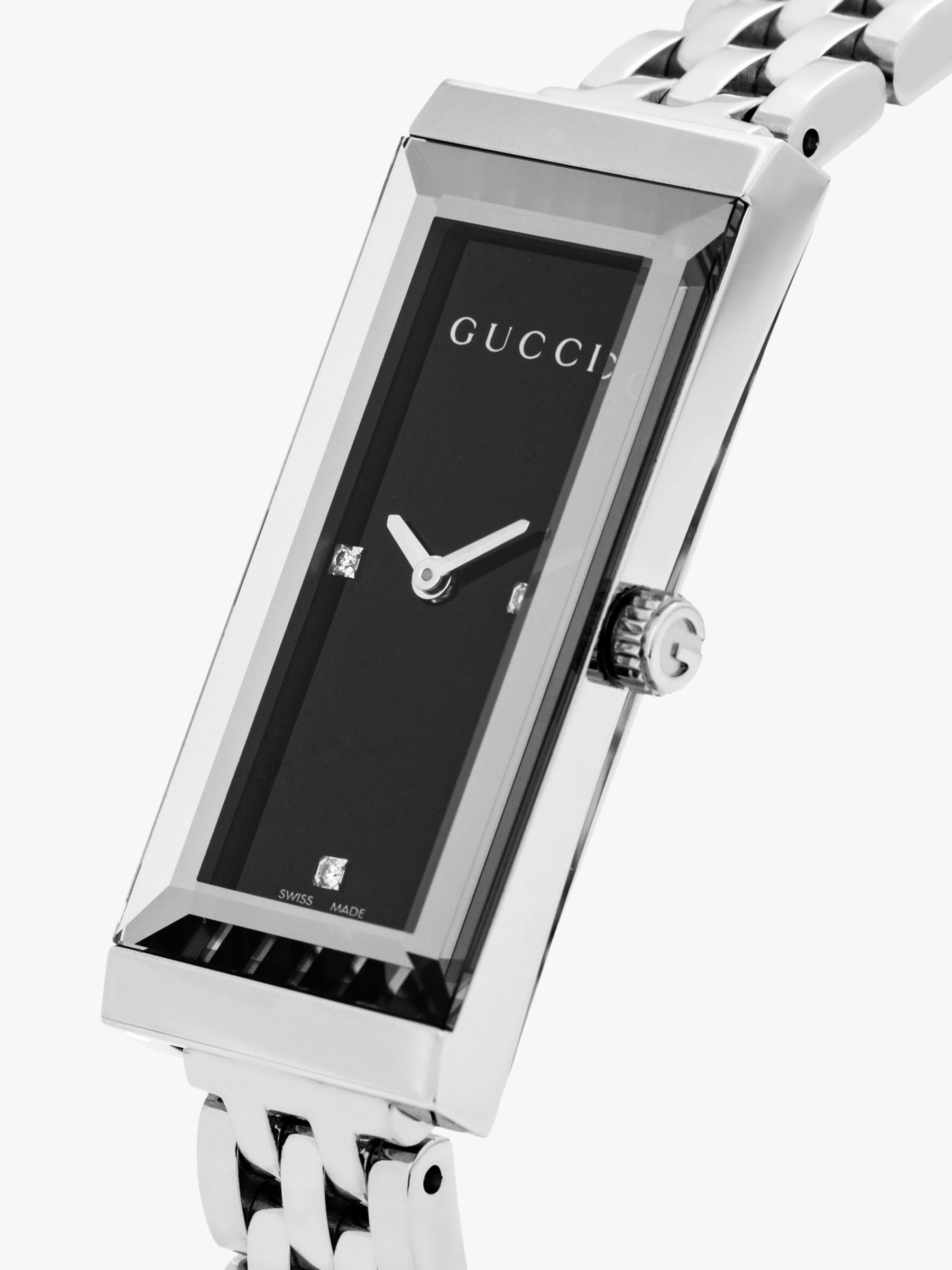 Kredsløb Forkert F.Kr. Gucci YA127504 Women's G-Frame Rectangular Diamond Set Bangle Strap Watch,  Silver/Black at John Lewis & Partners