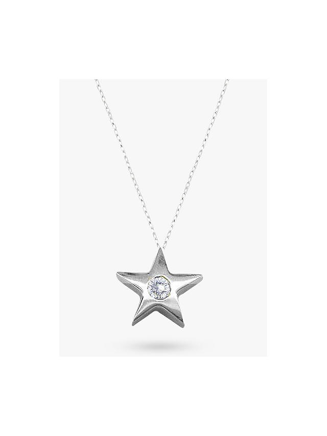 E.W Adams 9ct Gold Star Diamond Set Pendant Necklace, White Gold
