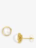 London Road Burlington 9ct Yellow Gold and Single Pearl Willow Stud Earrings