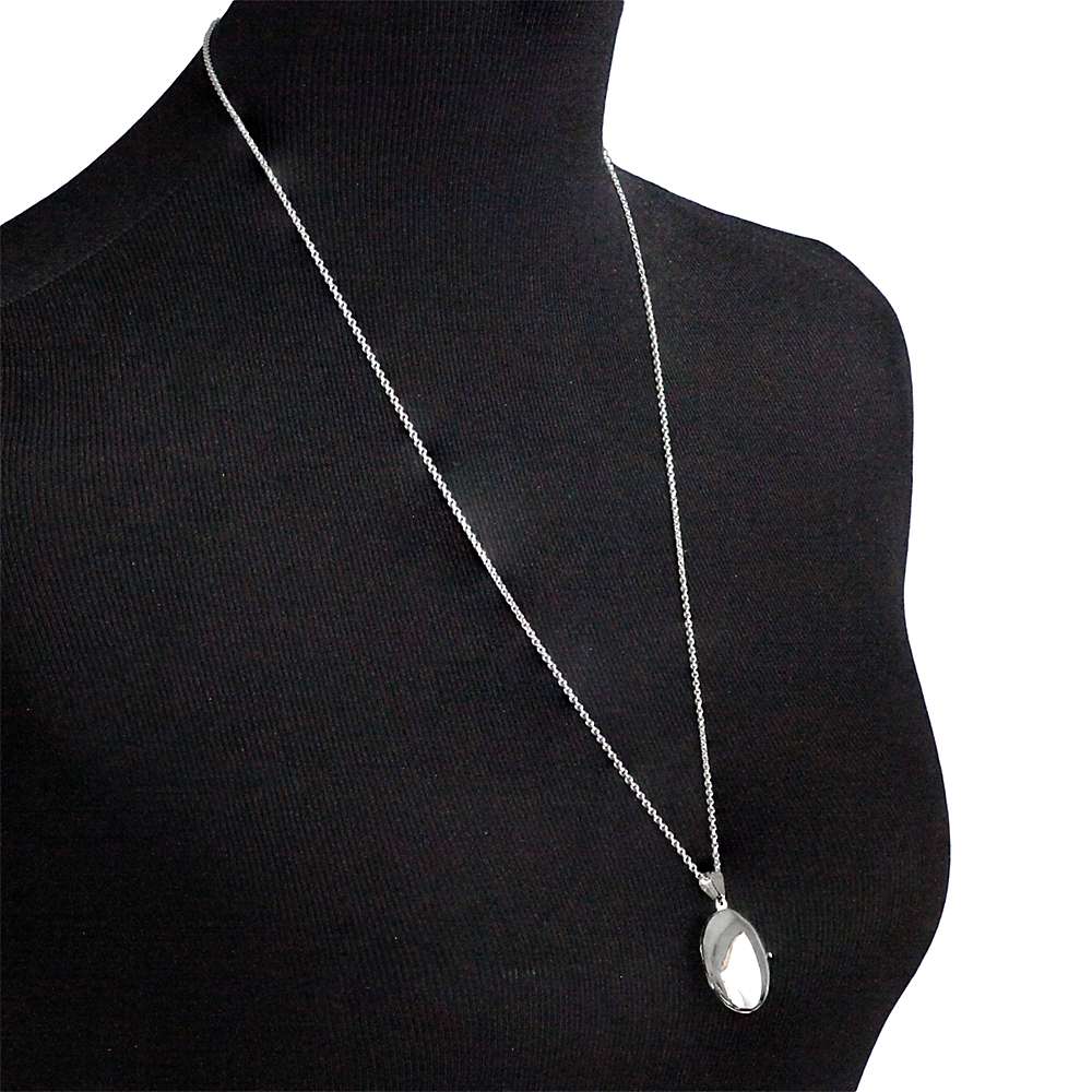 Buy Nina B Medium Sterling Silver Oval Pendant Locket Necklace, Silver Online at johnlewis.com