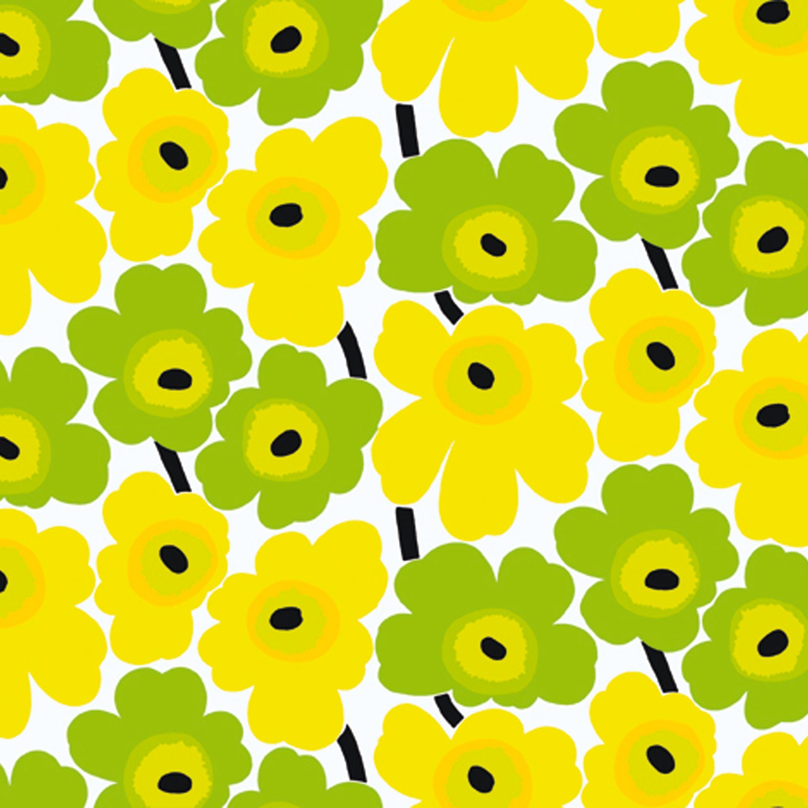 Marimekko Pieni Unikko Lemon Wallpaper Yellow Green At John Lewis Partners